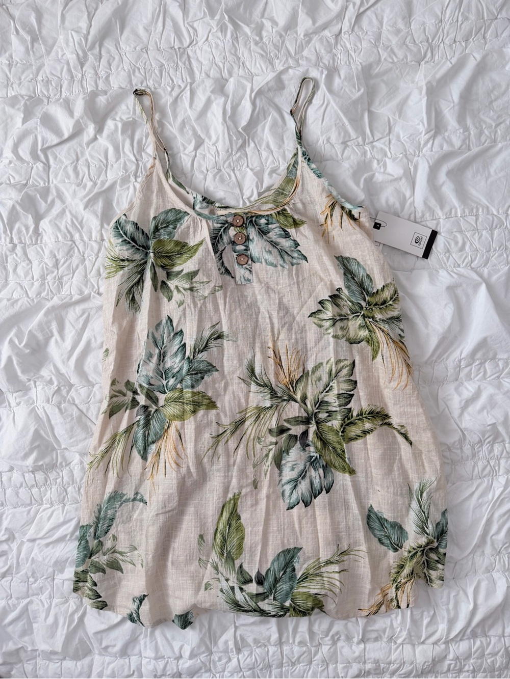 Rip curl Sleeveless Tropical Print Cami Tank Top - Cream/Green